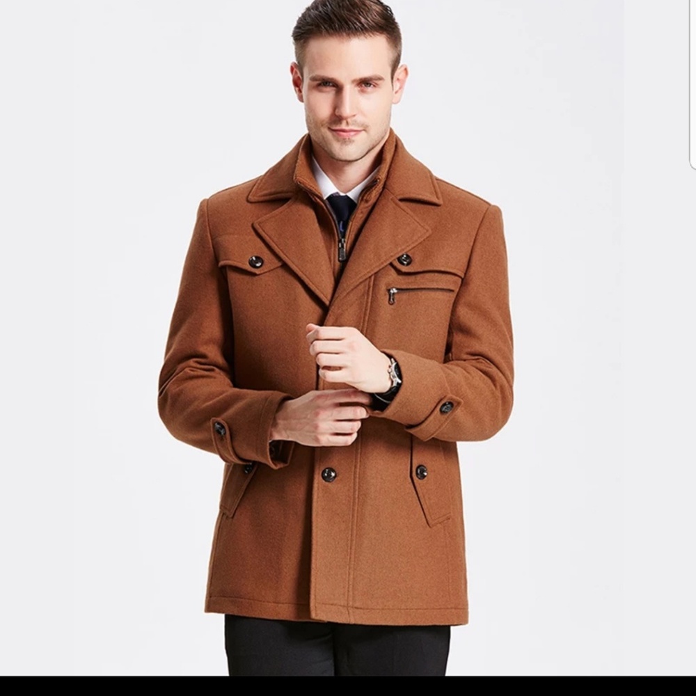 Short wool coat - dark tan/brown